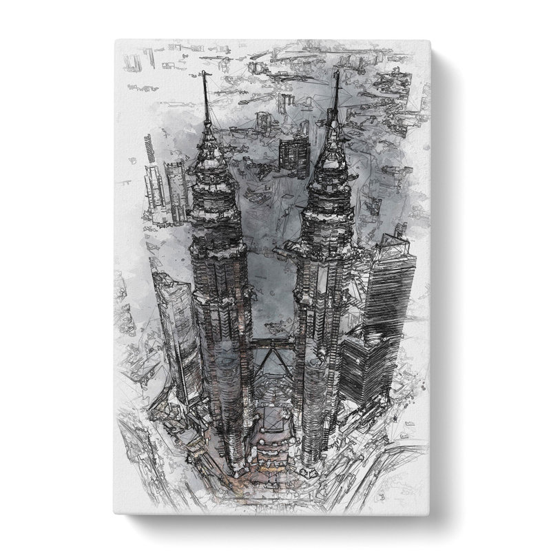 Petronas Towers in Kuala Lumpur - Wrapped Canvas Drawing - Wrapped Canvas, 91cm H x 60cm W x 3cm D