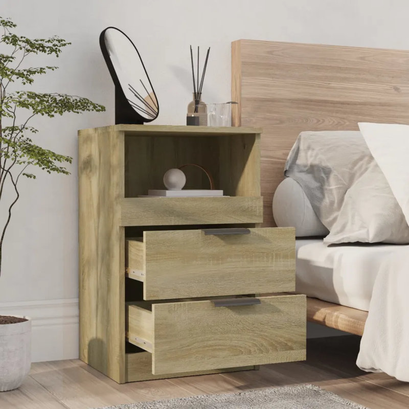 40cm W Manufactured Wood Bedside Table, Brown, Individual