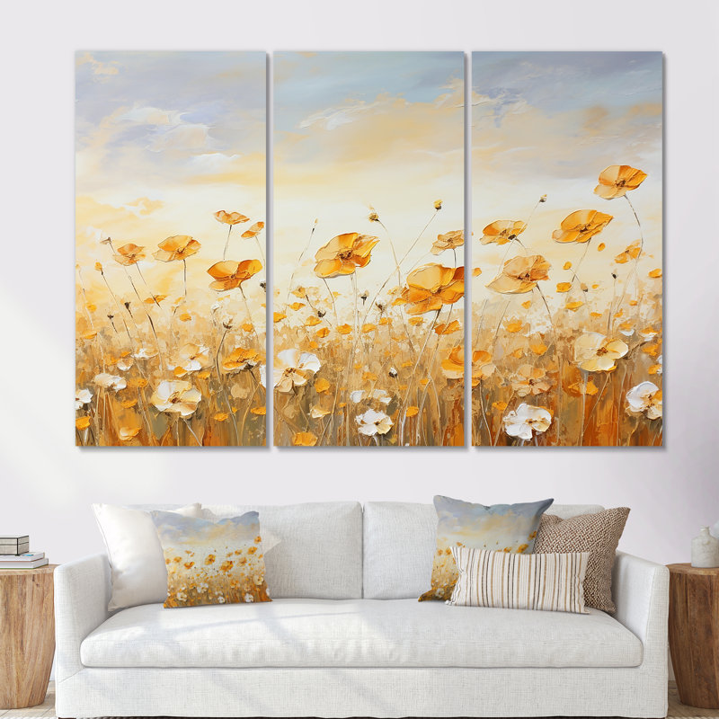 «Mute Yellow Color Marigold Charm I», ensemble de reproductions d'art mural, Toile tendue, H 40 po x l 60 po x P 1 po