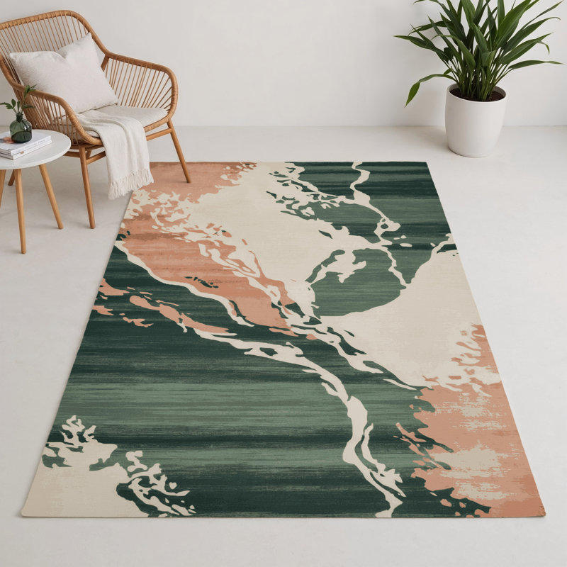 Watercolor Green Indoor and Outdoor Area Rug, Rectangle 3' x 5'