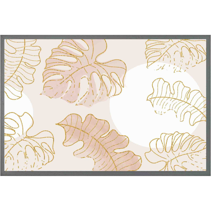 Dalessandro Botanical Leaves Line Art And Watercolour - Single Picture Frame Print, 41cm H x 61cm W x 4cm D, Grey