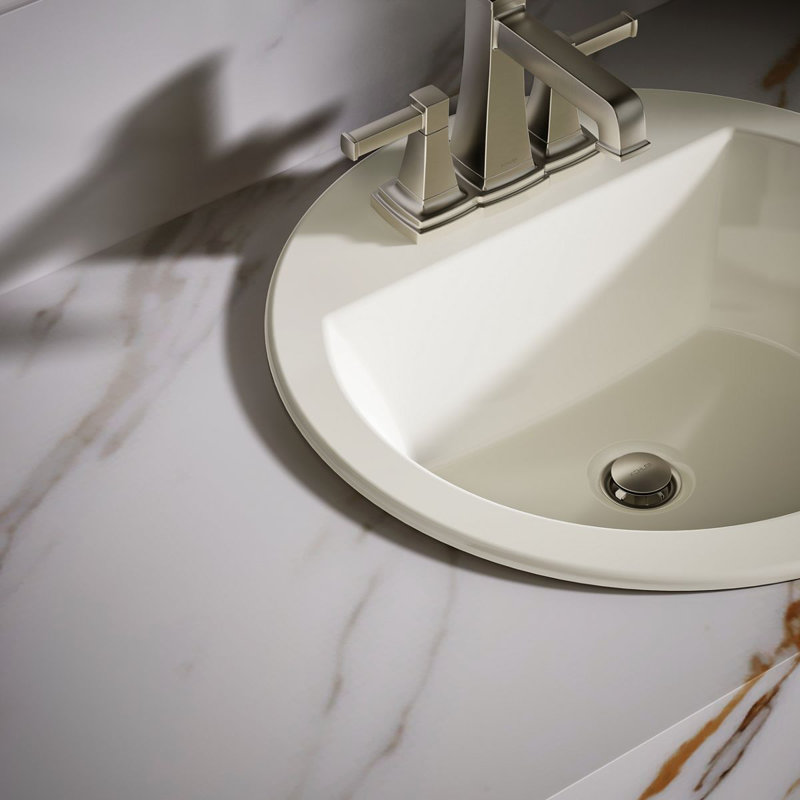 Bryant Ceramic Circular Drop-In Bathroom Sink with Overflow, Biscuit, 4'' Centers
