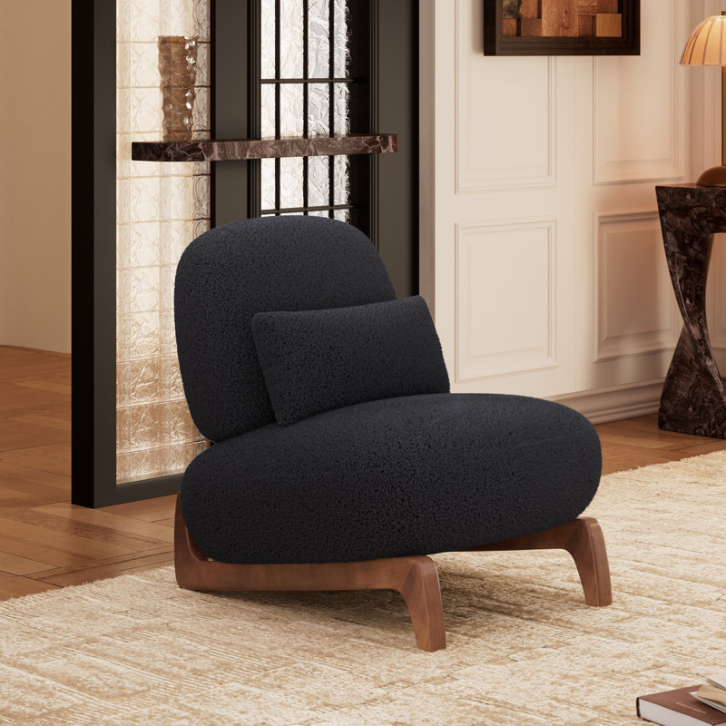 Plush Ergonomic Sherpa Accent Chair with Lumbar Support Pillow, Black