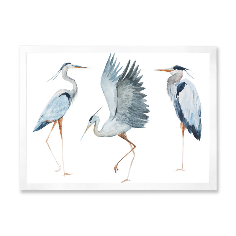 Heron oiseaux II - peinture sur toile encadrée, H 24 po x l 32 po x P 1 po, Cadre blanc