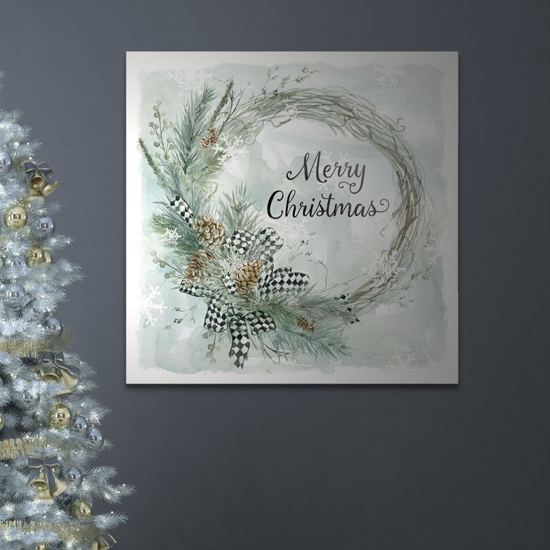 «Merry Christmas Pine Wreath», art textuel, H 16 po x l 16 po x P 1,5 po, Toile tendue