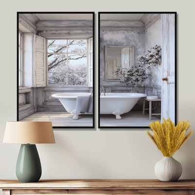 «Farmhouse Bathroom Charm II», art mural traditionnel beige
