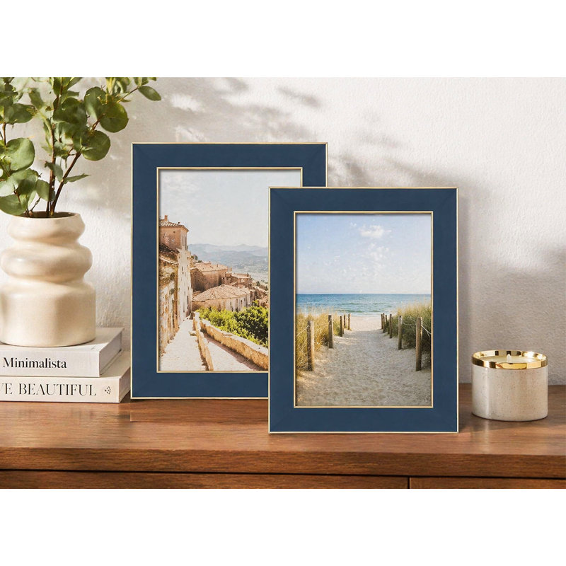 Ensemble de cadres photo en verre trempé haute définition bleu marine, Blue, 5" x 7"