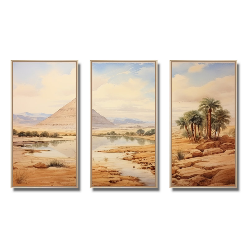Ancienne pyramide égyptienne, art mural, Cadre flottant brun, H 32 po x l 48 po x P 1 po