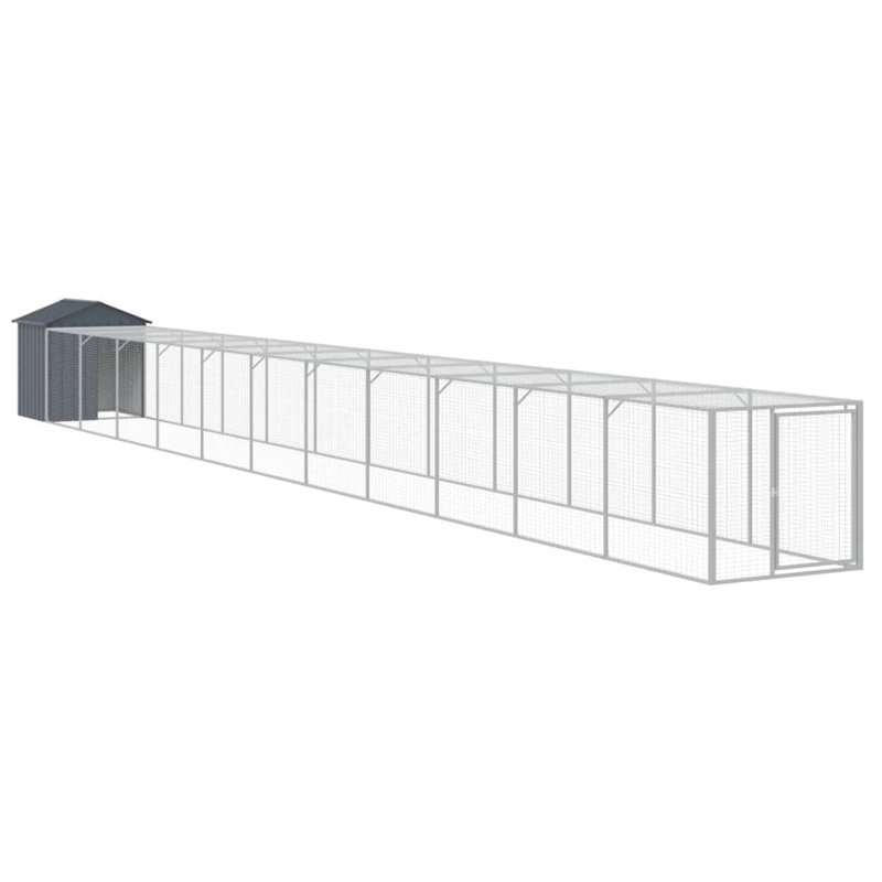 Poulailler avec couloir et grillage Drayten, Gris anthracite, H 48,4 po x l 46,1 po x P 480,7 po