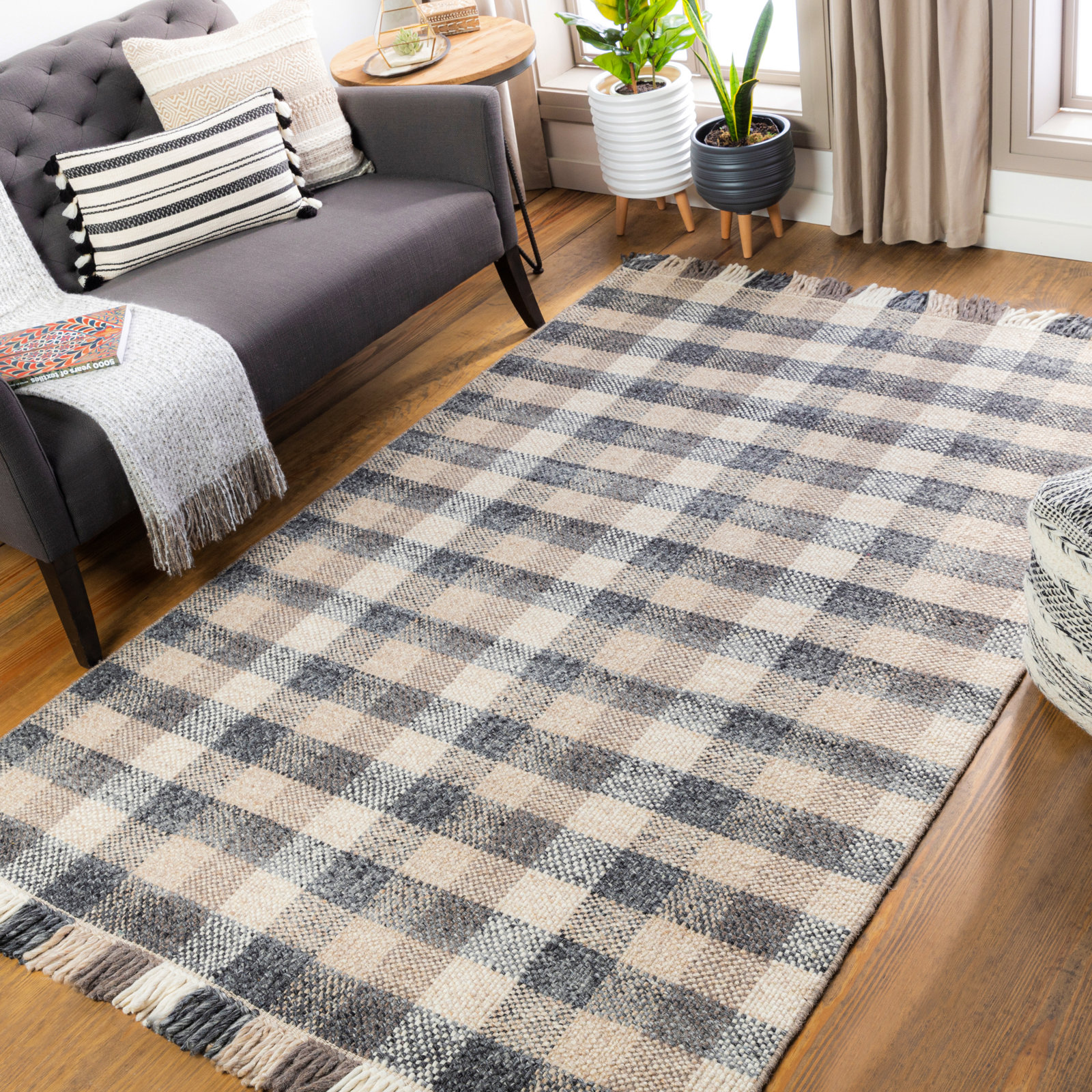 Cordelia Hand-Woven Plaid Rug, Rectangle 5' x 7'6"