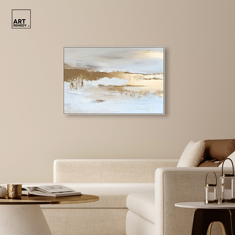 «Gold Layers III», reproduction d'art encadrée par Boho Gold par Art Remedy, cadre noir, 45 x 30, H 31 po x l 46 po
