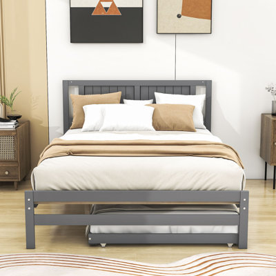 Full Size Wooden Platform Bed with Trundle