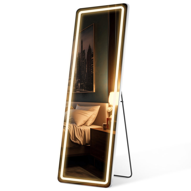Hameed Rectangle LED Metal Floor Mirror Modern & Contemporary Lighted Full-Length Mirror with Tempered Glass, 64" x 21"