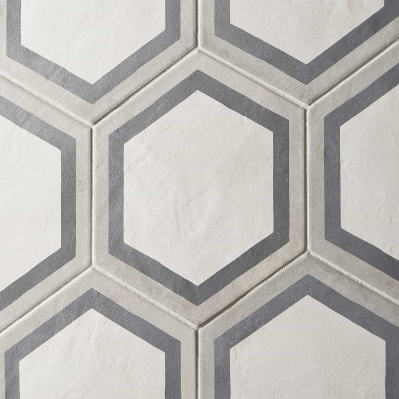 Ava 8" Hex Matte Porcelain Tile, Ava Deco Sabbia Charcoal