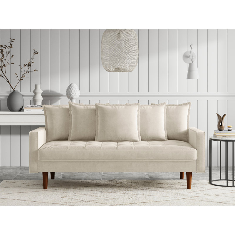 Marcelous 70" Velvet Square Arm Sofa, Beige 100% Polyester