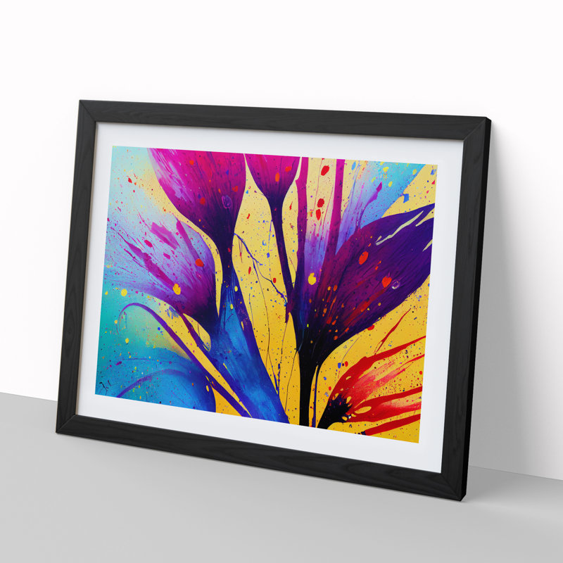 Flourishing Flower Splash Abstract - Single Picture Frame Print, 46cm H x 64cm W x 2cm D, Black