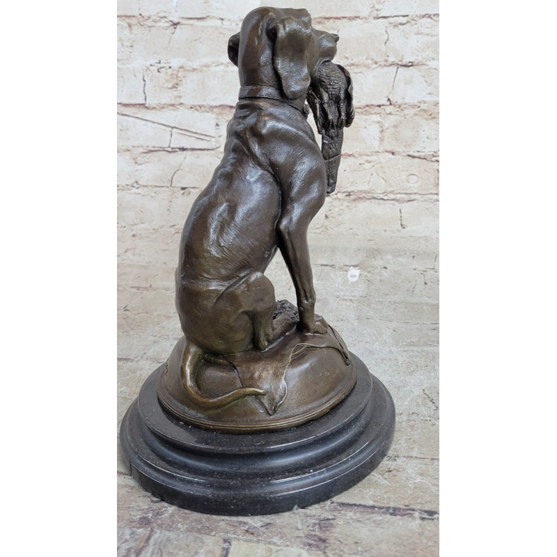 Bronze Labrador Hunting Dog Figurine with Marble Base