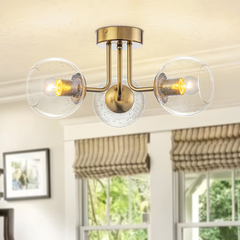 Plafonnier semi-encastré 3 lumières Spoutnik, Doré