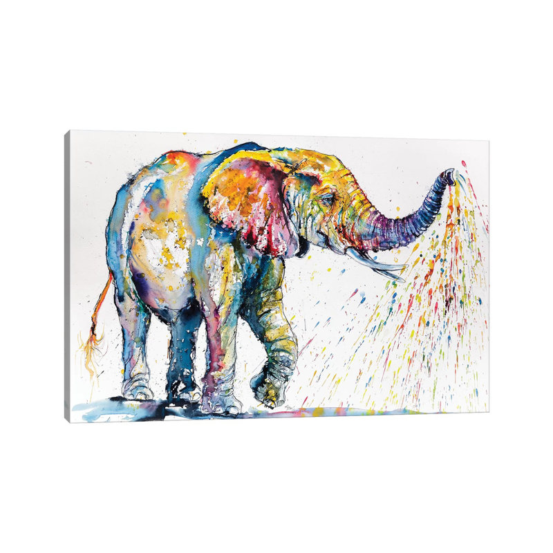 Playing Colourful Elephant by Anna Brigitta Kovacs - Wrapped Canvas Painting, 66.04 cm H x 101.6 cm W x 1.91 cm D