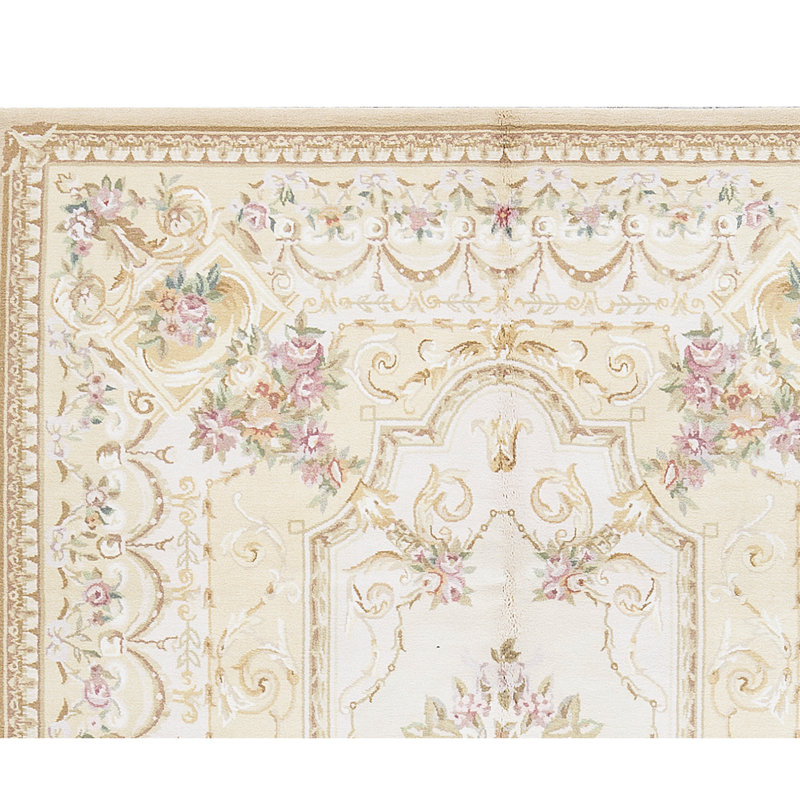 Hand-Knotted High-Quality Ivory and Gold Area Rug