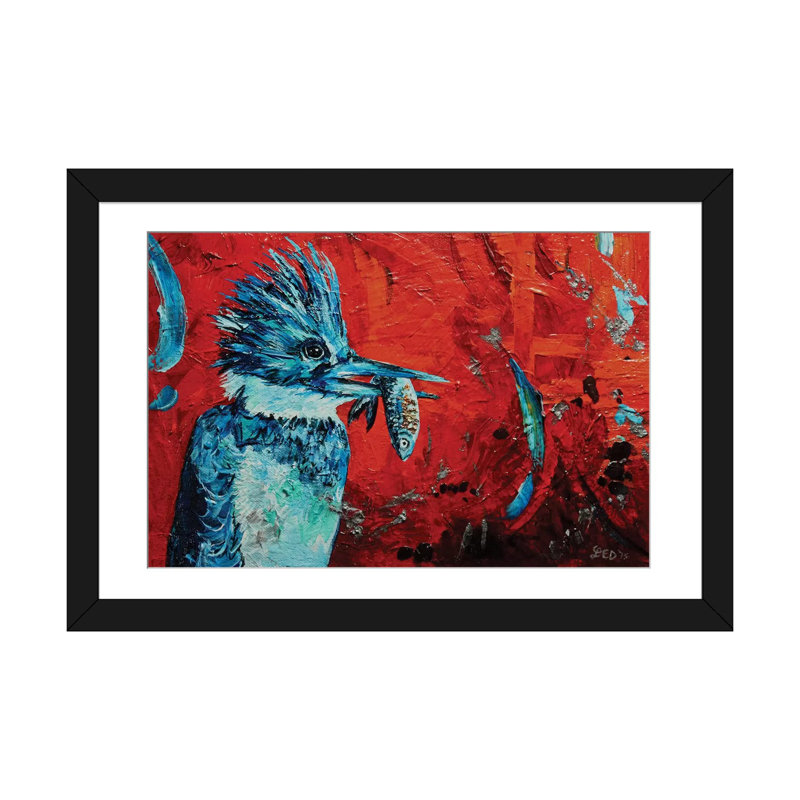 « kingfisher », reproduction sur toile, Papier d'art encadré noir, Blanc, H 16 po x l 24 po x P 1 po