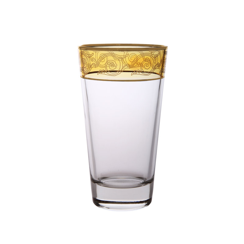 Set of 6 Assorted Coloured Tumblers With Gold Design, 12oz, Gold