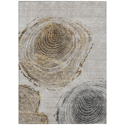 5' X 8' Brown Abstract Washable Indoor Outdoor Area Rug