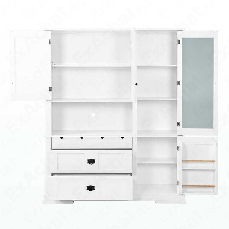 Buffet traditionnel de 78,3 po de hauteur - garde-manger autoportant avec tiroirs et tablettes réglables, Blanc