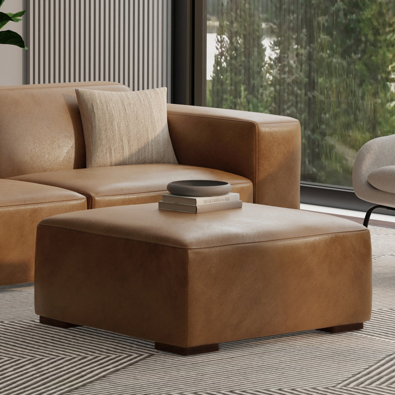 Repose-pieds moderne l 34 po Rex, Cuir caramel