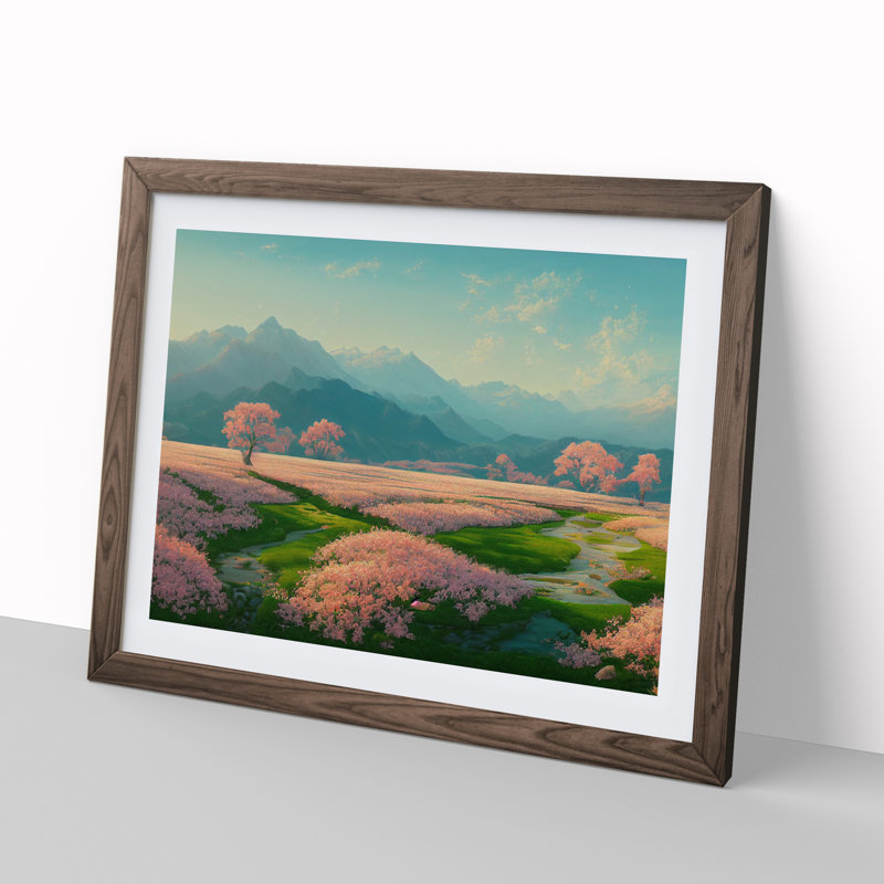 Spring Landscape Mountains - Single Picture Frame Print, Walnut, 25cm H x 34cm W x 2cm D