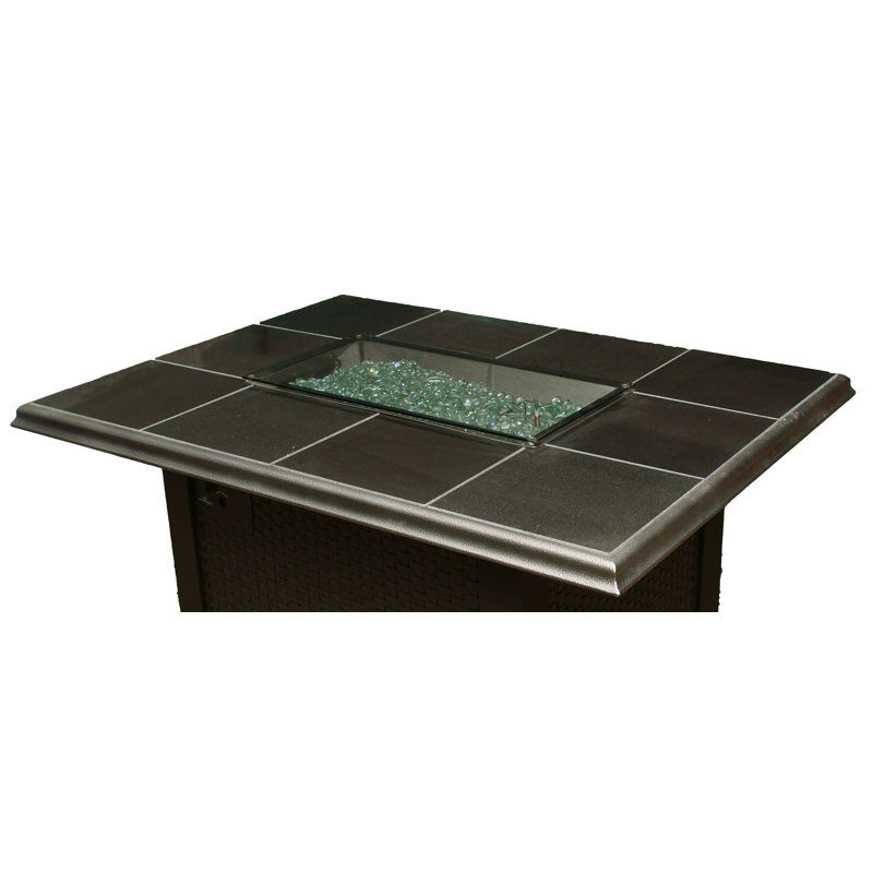 25.5'' x 13.5'' Rectangle Glass Fire Pit Lid, Grey