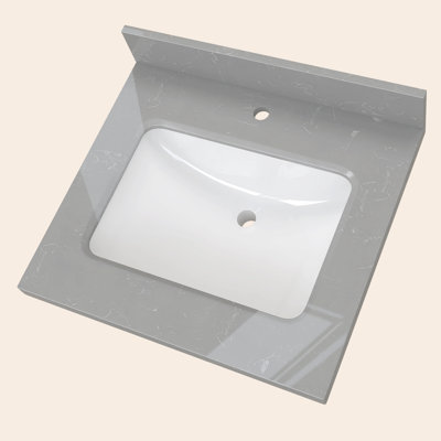 24"W x 22"D Engineered Stone Vanity Top Single Integrated Sink with 4" Backsplash Gray Marble