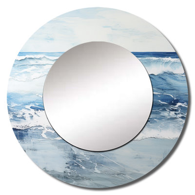 Soft Color Minimal Beach Wave - Beach Decorative Mirror, Black Large Round Wall Mirror, Printed Metal Art