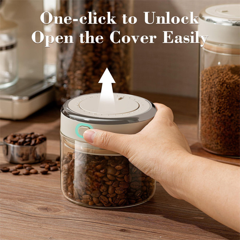 Coffee Bean Storage Container With One-Way Valve Airtight Lid Date Tracker For Coffee And More Food Fresh And Storage, Clear Borosilicate Glass Coffee Canister(1.8 Qt - 21 OZ)