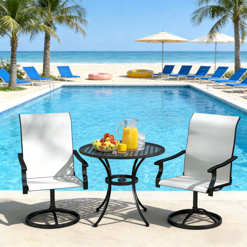 Ensemble de 2 chaises d'extérieur, chaises pivotantes, Crème