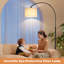 Lampadaire arqué à intensité variable avec télécommande, température de couleur réglable, tête pivotante, interrupteur au pied et télécommande, idéal pour le salon, la chambre ou le bureau, à placer au-dessus d'un canapé, beige foncé et noir.