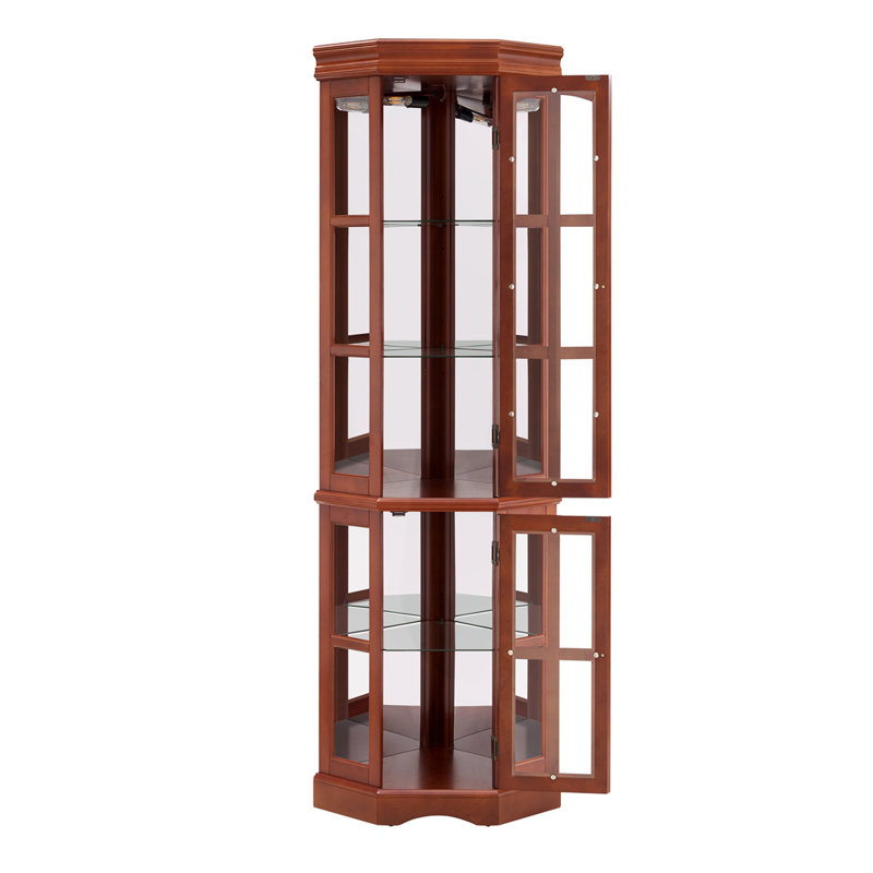 5-Shelf Lighted Corner Curio, (Bulb Not Included), Walnut