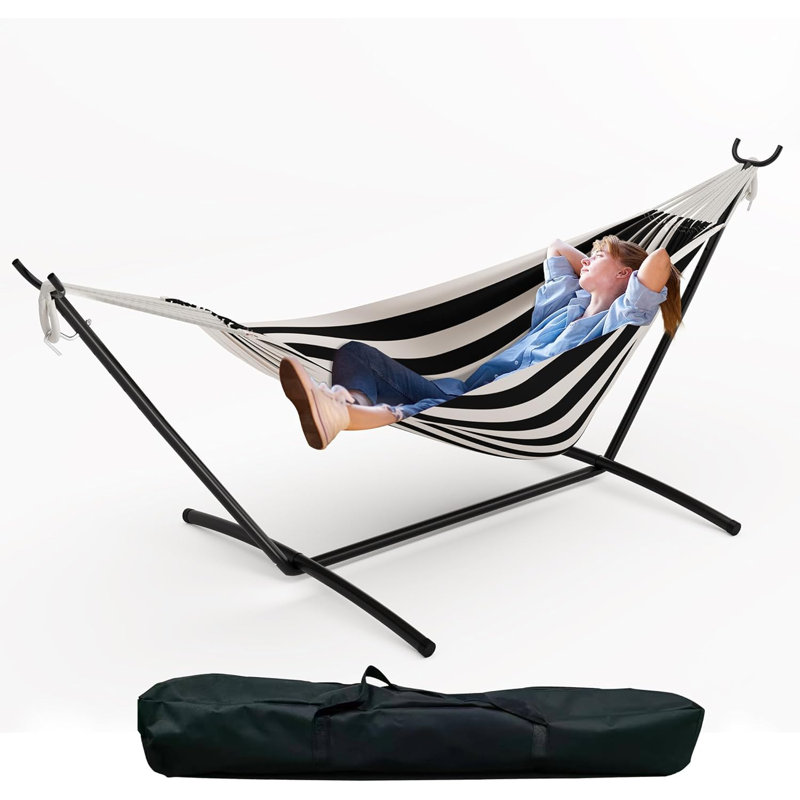 Hamac double avec support, capacité de 450 lb, hamac portable en coton pour deux, intérieur / extérieur, sac de voyage inclus