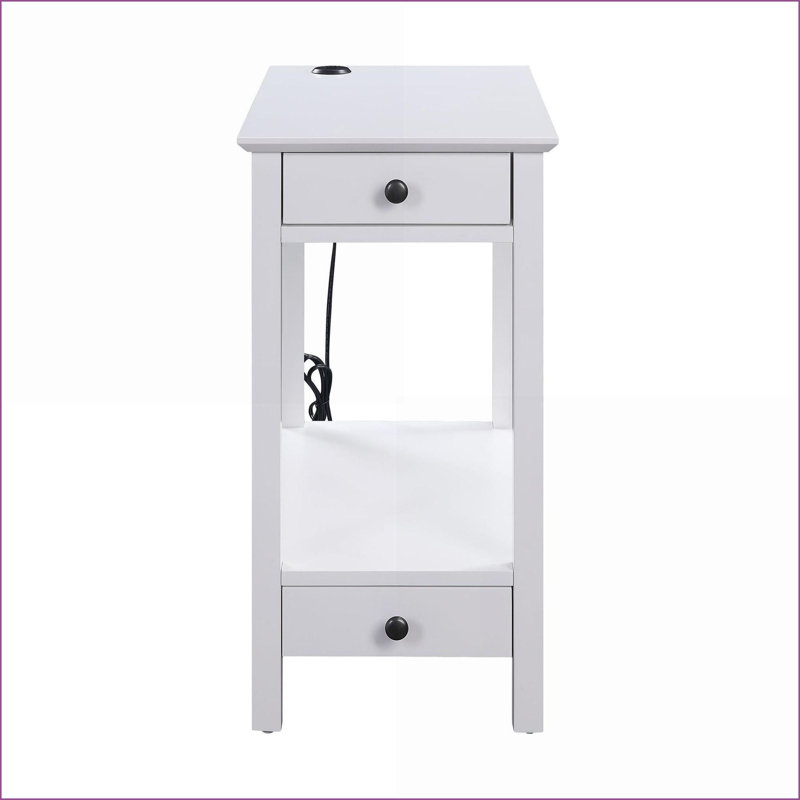 Table basse de salon blanche avec station de charge USB et amp; Rangement, organisateur compact pour appareils et amp; Essentiels