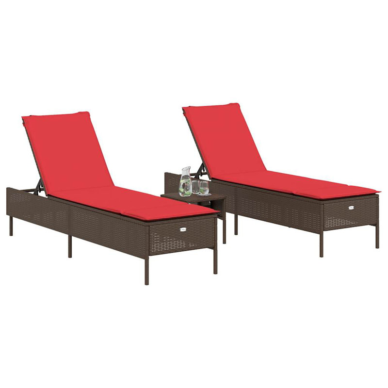  Patio Sun Lounger Set Brown, Red, Red, Brown