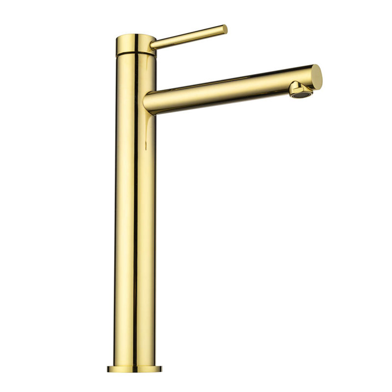 Aquaterior Bathroom Vessel Sink Faucet 8" Tall 1 Handle/Hole Cold&Hot Water Mixer Faucet (CUPC), Brushed Gold