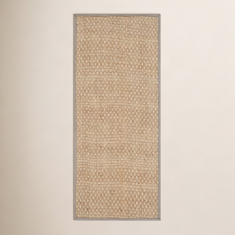 Auckland Bamboo Slat/Seagrass Natural/Gray Area Rug, Runner 2'6" x 16'