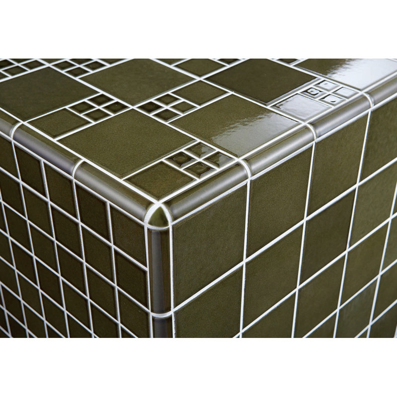 Biyusai Grid Glazed Ceramic Tile, 4" W x 4" L, Moss Green