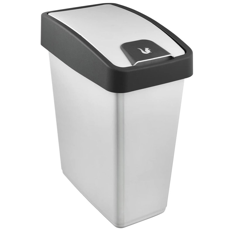 Keeeper waste bin with flip lid, Slver, 6.60, 47.50" H x 24" W x 39.50" D