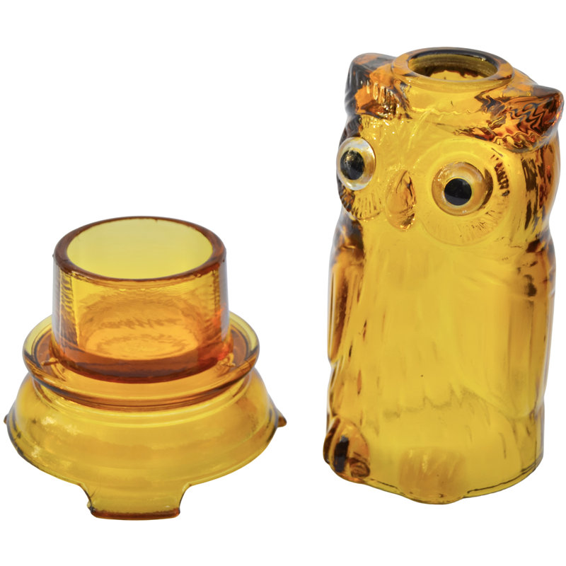 Mid 20th Century Handblown Amber Art-glass Owl Candleholder