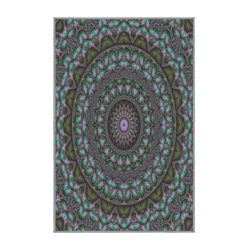 Tapis vert/gris tissé à la machine, Rectangle 8 pi x 12 pi