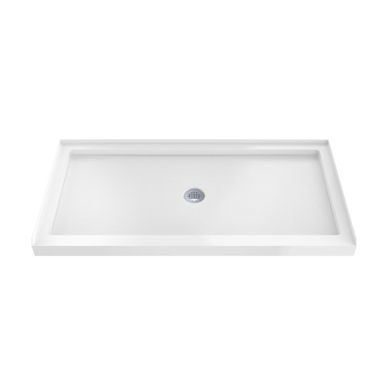 DreamLine SlimLine 32 inch D x 54 inch W x 2 3/4 inch H Single Threshold White Alcove Shower Base with 2 inch Chrome Center Round Drain