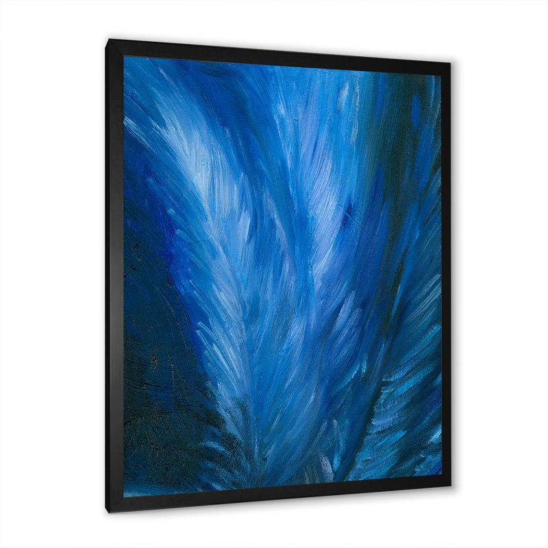 Plume bleue moderne - Peinture sur toile, Cadre noir, H 20 po x l 12 po x P 1 po