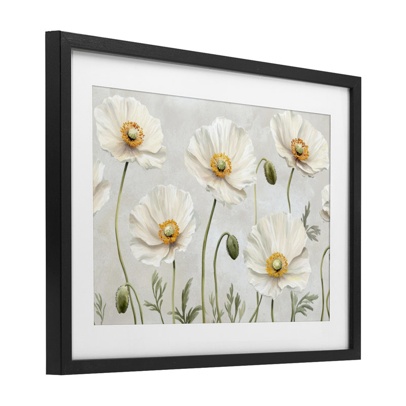 Bourgeons et marguerites, impression florale encadrée sous verre, design par Petal Prints Design, H 14 po x l 20 po