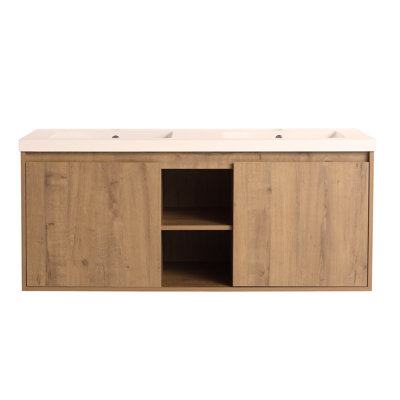 Meuble-lavabo mural 48 po avec lavabo double, charnière de porte à fermeture en douceur